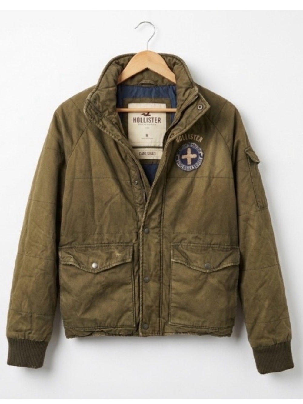 Vintage Hollister Carlsbad Green Bomber Jacket Patch Beach Search Rescue Y2K M